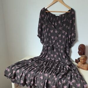 Lucky Brand Dark Maxi Dress with Purple Floral Accents